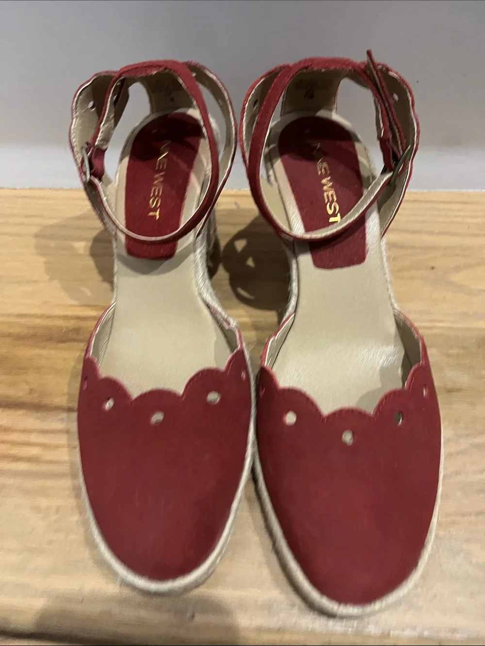 Nine West Red Scalloped Espadrille Ankle-Strap Flats